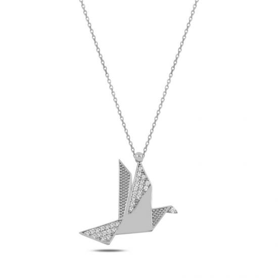 Tevuli Gümüş Origami Anka Kuşu Zirkon Taşlı Kolye