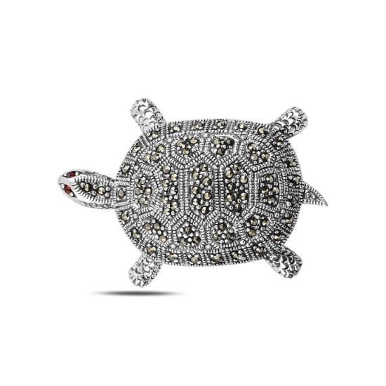 Tevuli Gümüş Kaplumbağa Markazit Taşlı Broş & Kolye Ucu
