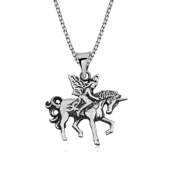 Tevuli ​Gümüş Perili Unicorn Kolye