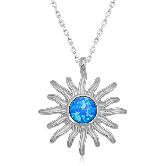 Tevuli ​Gümüş Mavi Opal Taşlı Güneş Kadın Kolye
