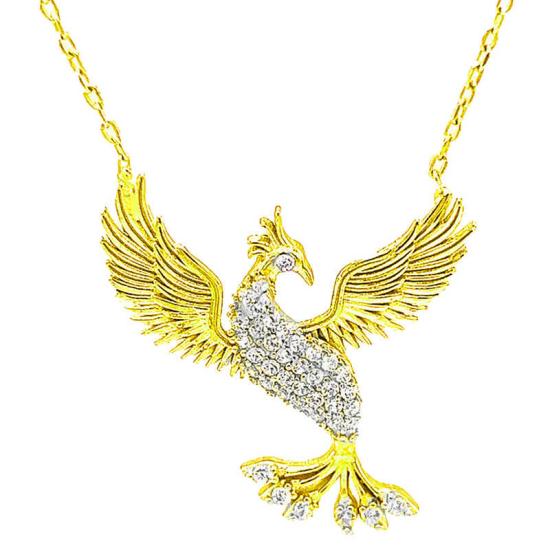 Tevuli Gümüş Gold Zümrüdü Anka Kuşu Kadın Kolye