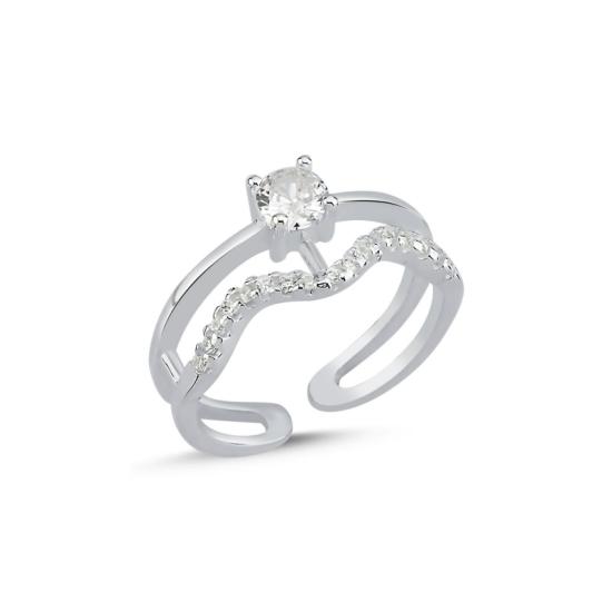 Tevuli Gümüş Çocuk Yüzüğü- Eklem Yüzüğü Zirkon Taşlı Ayarlanabilir Boylu Yüzük