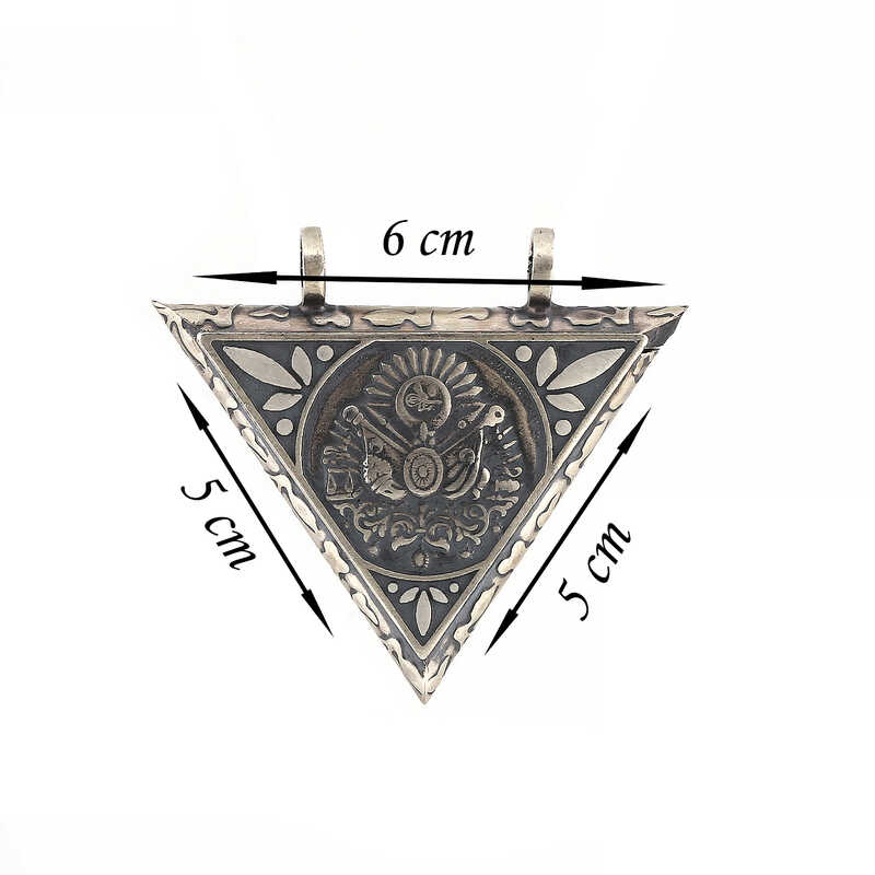 Tevuli Gümüş Üçgen İçi Açılabilen Osmanlı Arma Muskalık Kolye